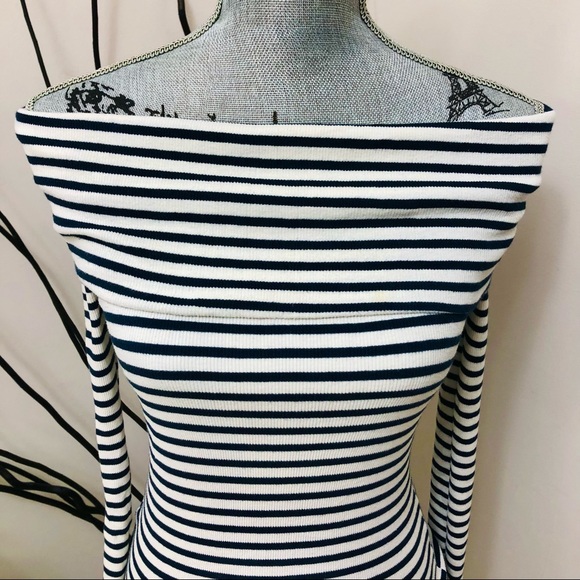 Zara Off Shoulder Cowl Mini Dress Knit Top Stripes - Picture 9 of 9